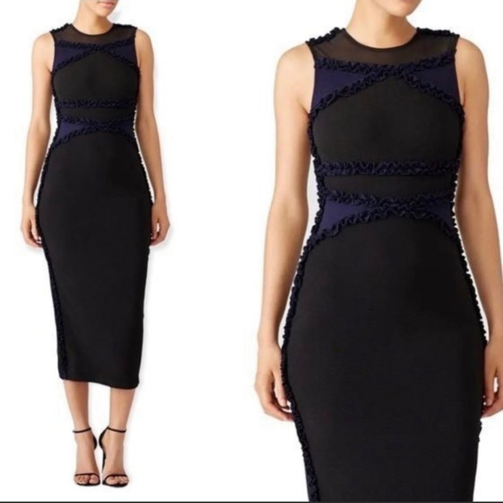 SALE Opening Ceremony Black and Blue Ruffled Midi Dress | XS